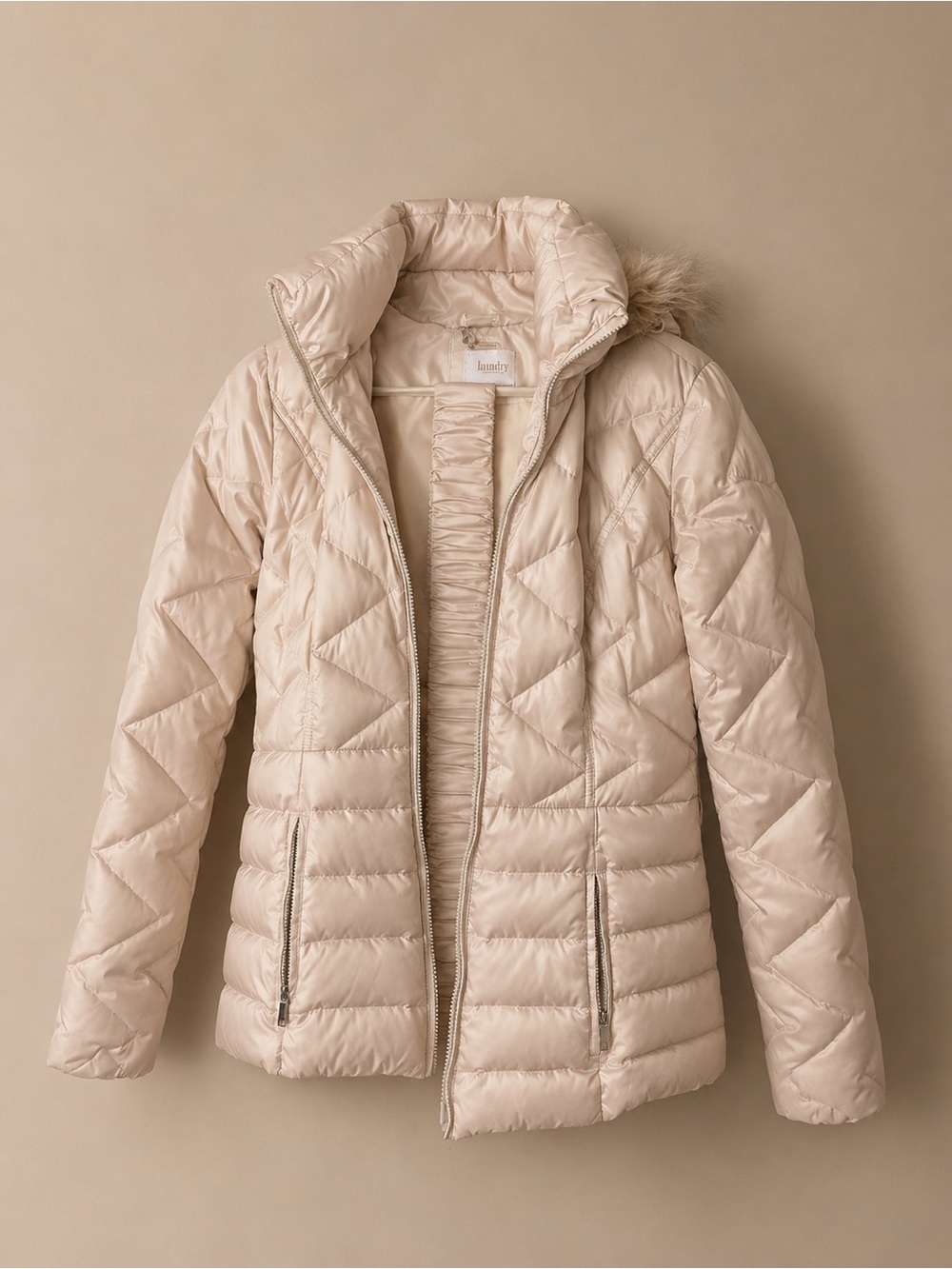 Laundry Light Cream Quilted Puffer Jacket with Hood